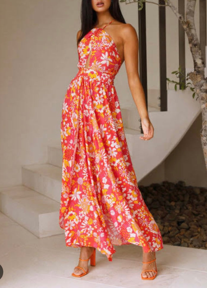 Carribean crush maxi orange  floral dress